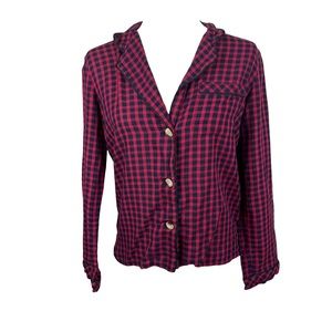 Madewell sleepwear long sleeve red and navy button down gingham pajama top.
